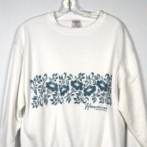 Vintage 80s Hawaiian Legends Blue Flowers White Crewneck Men's Sweater Size L